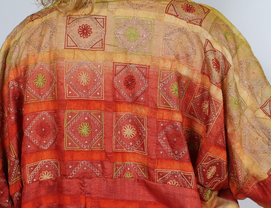 SunHeart Vintage Silk Embroidery Taj Mahal Coat Boho Hippie Chic ooak