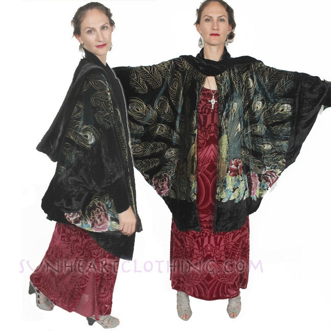 Sunheart Silk Velvet Batwing Flapper Peacock Coat Sml-7x