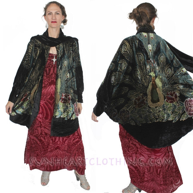 Sunheart Silk Velvet Batwing Flapper Peacock Coat Sml-7x