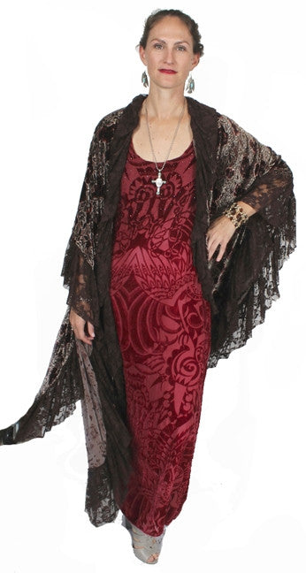 Sunheart Silk Velvet Ruana Ruffle Romantic Duster Coat
