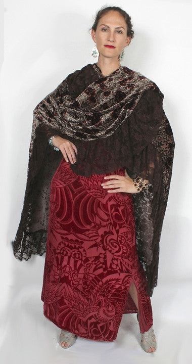 Sunheart Silk Velvet Ruana Ruffle Romantic Duster Coat