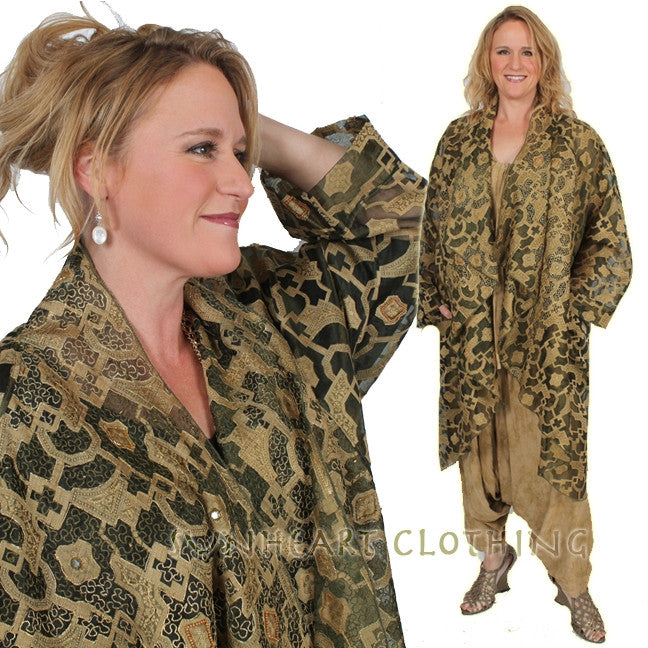 Sunheart Vintage Silk Grail Coat Embroidery Couture Sml-7x