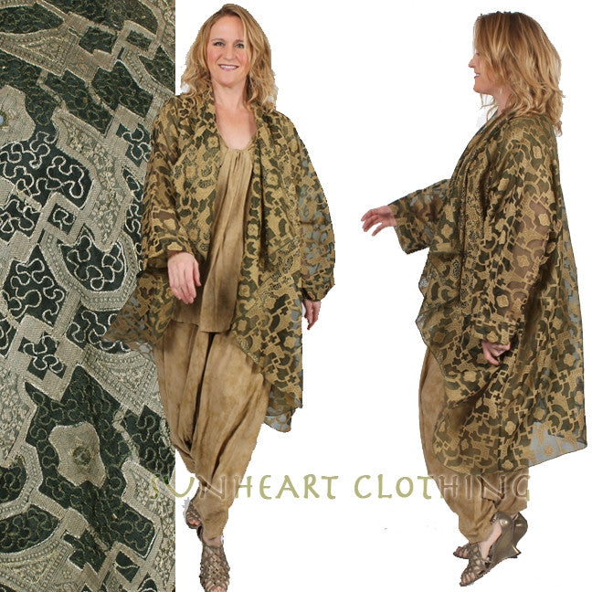 Sunheart Vintage Silk Grail Coat Embroidery Couture Sml-7x