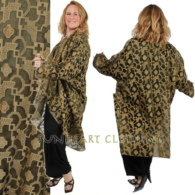 Sunheart Vintage Silk Grail Coat Embroidery Couture Sml-7x