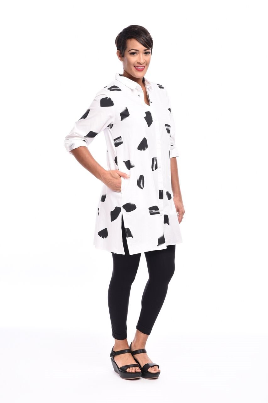 Tulip Cotton Dot  Shirt Pocket Plus Top lagenlook Boho Sml-2x